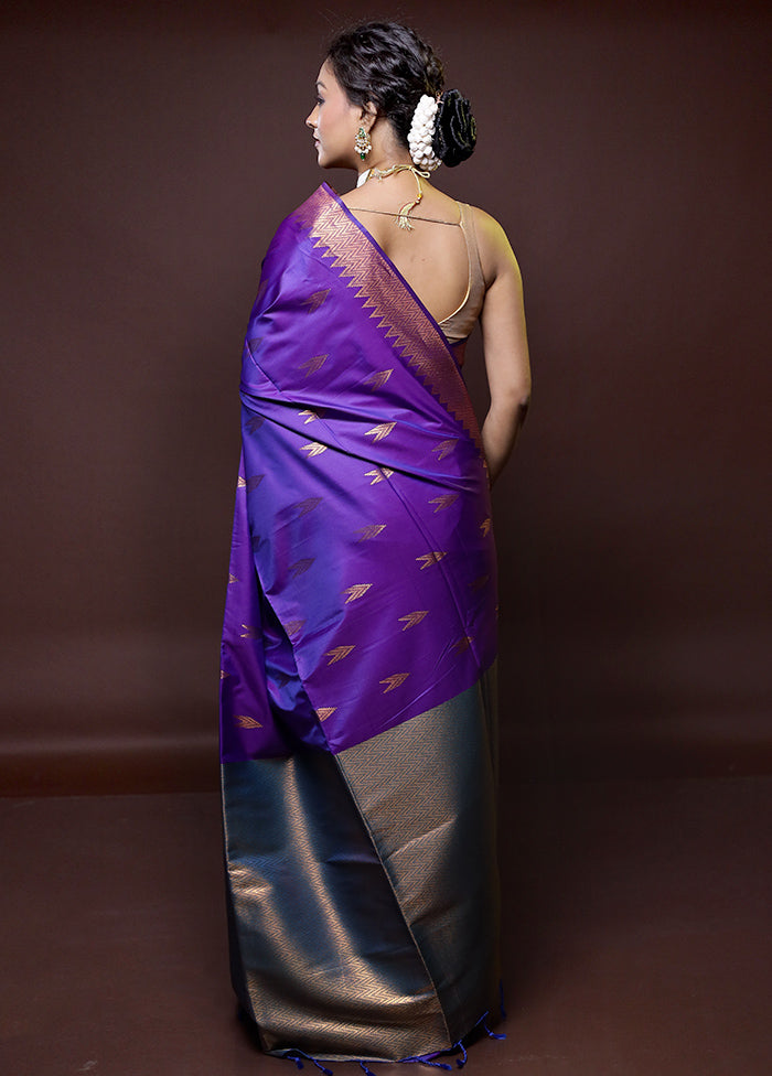 purple Dupion Silk Saree With Blouse Piece