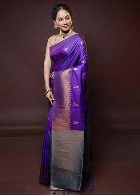 purple Dupion Silk Saree With Blouse Piece