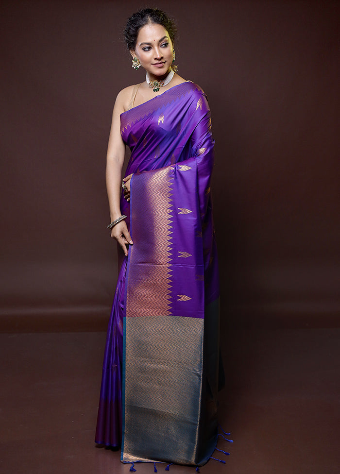 purple Dupion Silk Saree With Blouse Piece