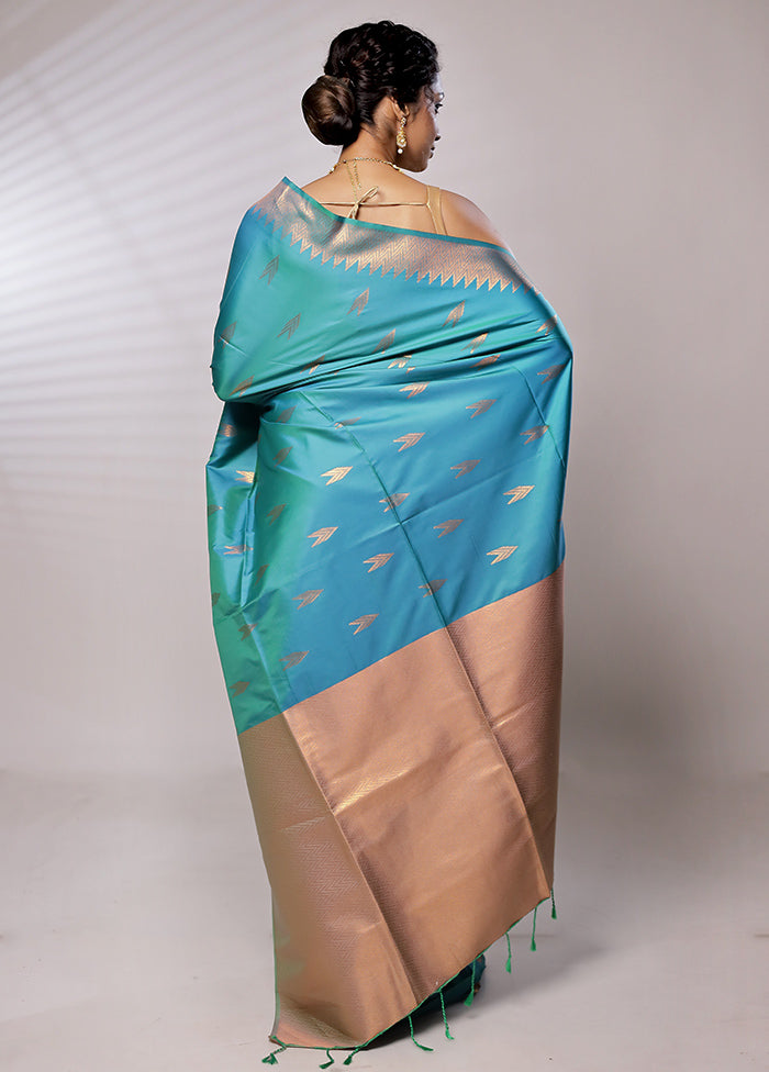 Blue Dupion Silk Saree With Blouse Piece