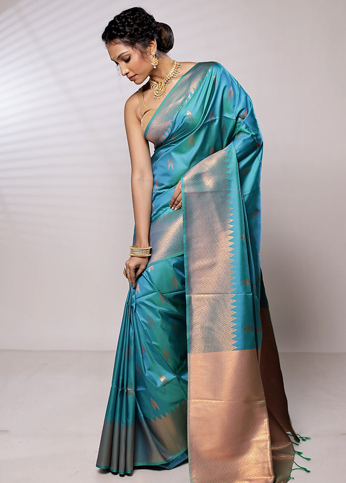 Blue Dupion Silk Saree With Blouse Piece