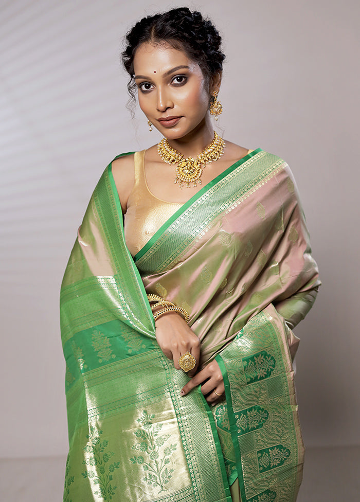 Cream Kanjivaram Silk Saree With Blouse Piece