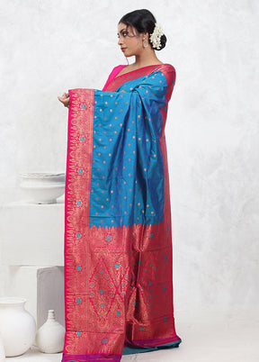 Blue Kanjivaram Silk Saree With Blouse Piece