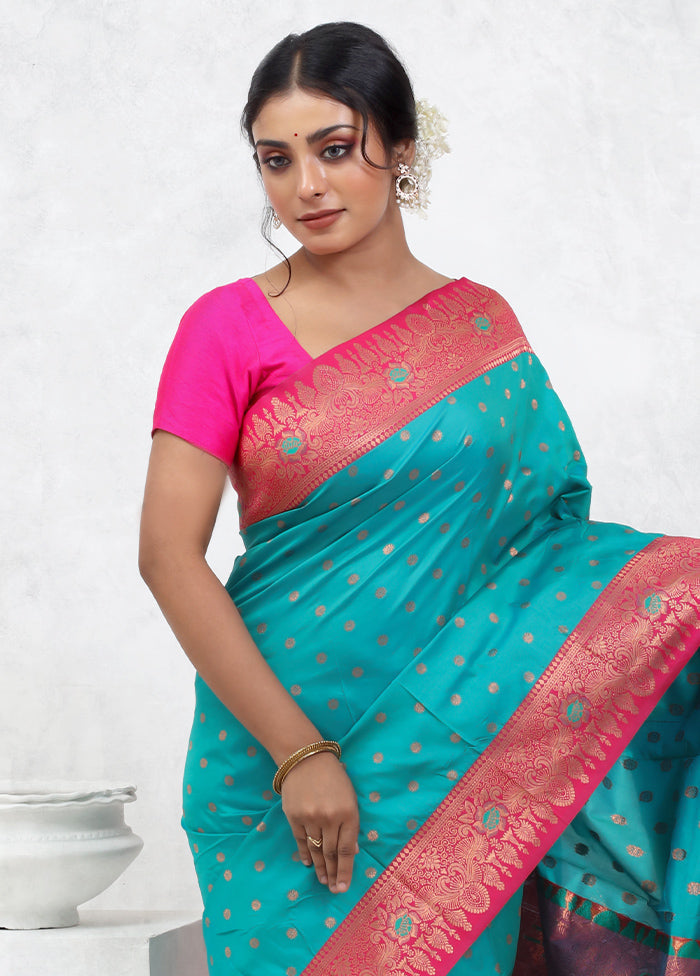 Blue Kanjivaram Silk Saree With Blouse Piece