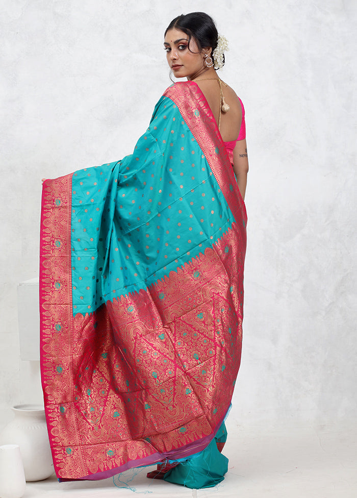 Blue Kanjivaram Silk Saree With Blouse Piece