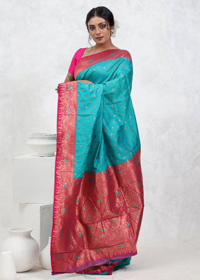 Blue Kanjivaram Silk Saree With Blouse Piece