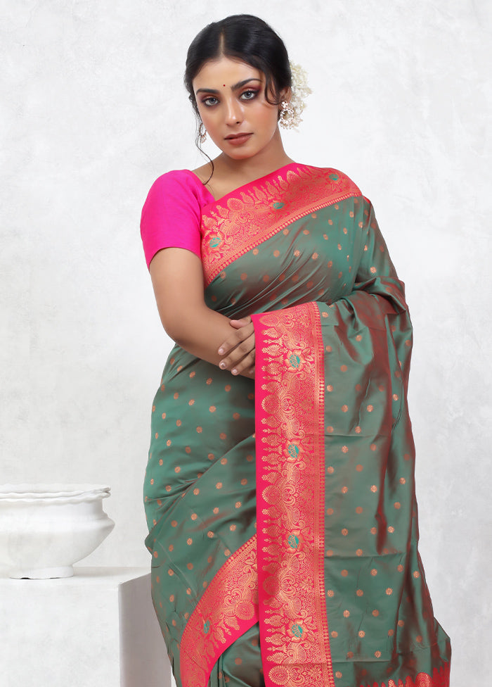 Green Kanjivaram Silk Saree With Blouse Piece - Indian Silk House Agencies