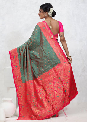 Green Kanjivaram Silk Saree With Blouse Piece - Indian Silk House Agencies