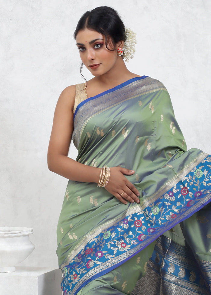 Green Kanjivaram Silk Saree With Blouse Piece