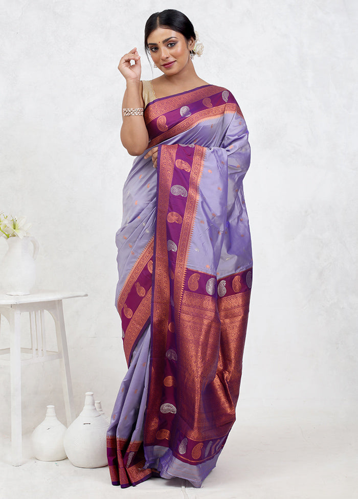 Purple Kanjivaram Silk Saree Without Blouse Piece - Indian Silk House Agencies