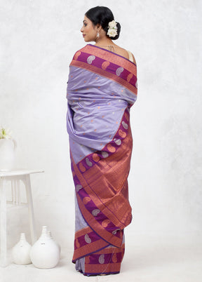 Purple Kanjivaram Silk Saree Without Blouse Piece - Indian Silk House Agencies