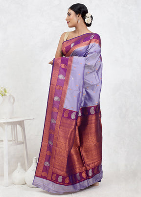 Purple Kanjivaram Silk Saree Without Blouse Piece - Indian Silk House Agencies