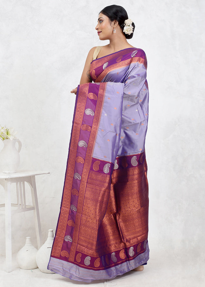 Purple Kanjivaram Silk Saree Without Blouse Piece - Indian Silk House Agencies