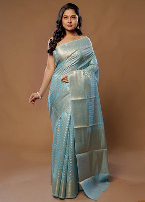 Blue Kora Silk Saree With Blouse Piece - Indian Silk House Agencies