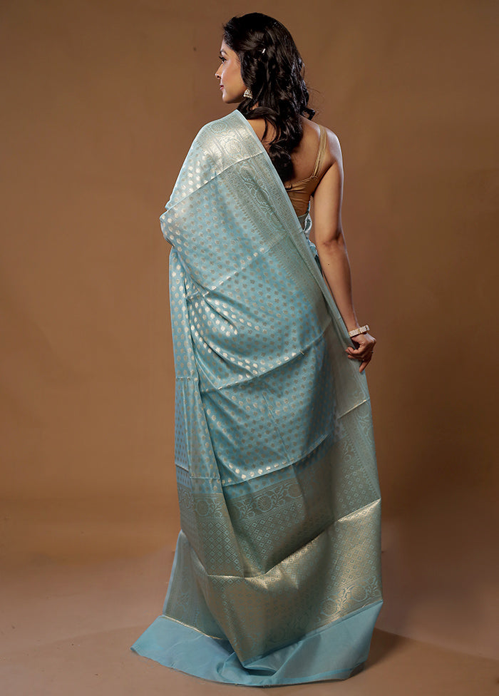 Blue Kora Silk Saree With Blouse Piece - Indian Silk House Agencies