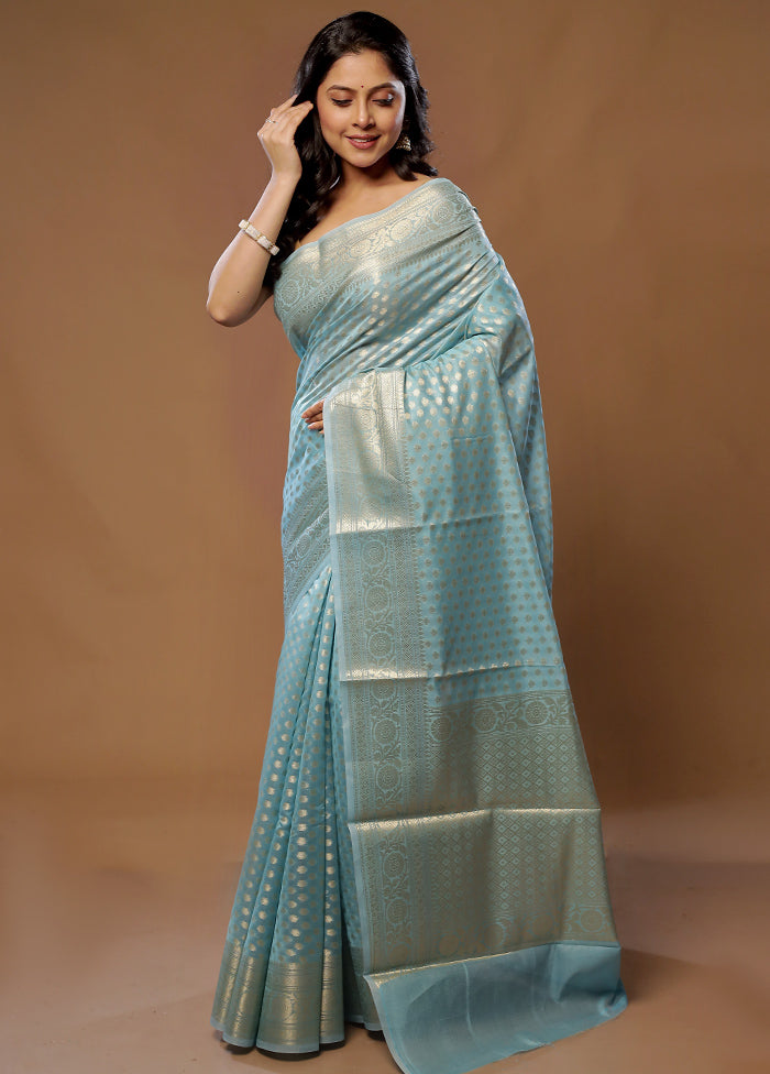 Blue Kora Silk Saree With Blouse Piece - Indian Silk House Agencies