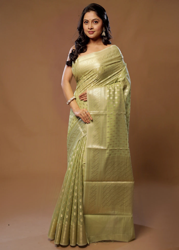 Green Kora Silk Saree With Blouse Piece - Indian Silk House Agencies