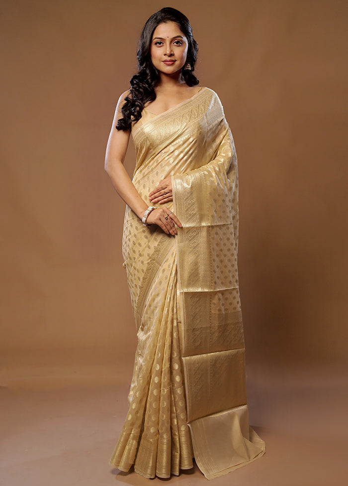 Cream Kora Silk Saree With Blouse Piece - Indian Silk House Agencies