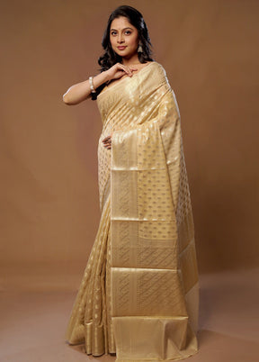 Cream Kora Silk Saree With Blouse Piece - Indian Silk House Agencies