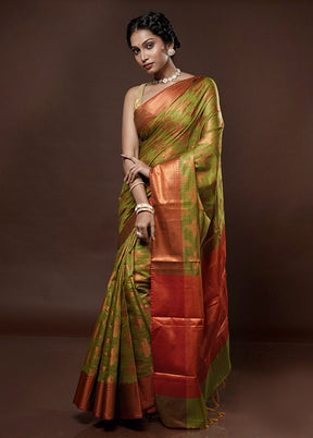 Green Kora Silk Saree With Blouse Piece - Indian Silk House Agencies