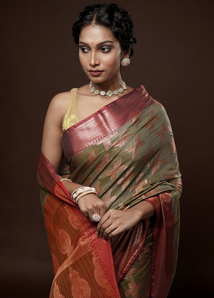 Green Kora Silk Saree With Blouse Piece - Indian Silk House Agencies