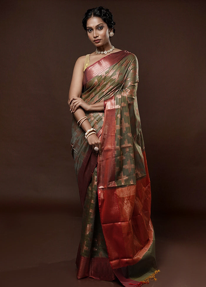 Green Kora Silk Saree With Blouse Piece - Indian Silk House Agencies