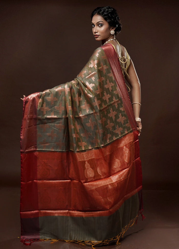 Green Kora Silk Saree With Blouse Piece - Indian Silk House Agencies