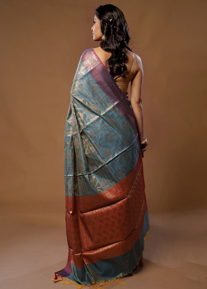 Blue Kora Silk Saree With Blouse Piece - Indian Silk House Agencies