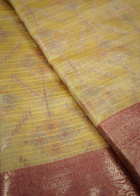 Yellow Kora Silk Saree With Blouse Piece - Indian Silk House Agencies