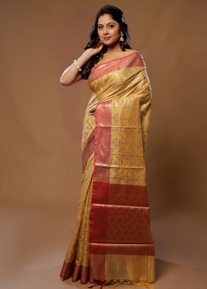 Yellow Kora Silk Saree With Blouse Piece - Indian Silk House Agencies