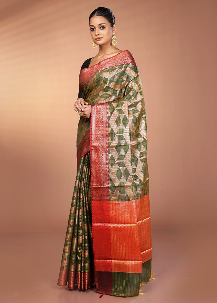 Green Kora Silk Saree With Blouse Piece