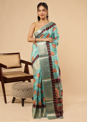 Green Dupion Silk Saree With Blouse Piece