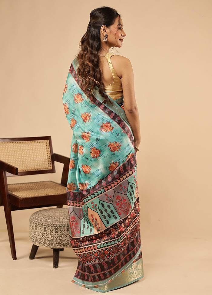 Green Dupion Silk Saree With Blouse Piece