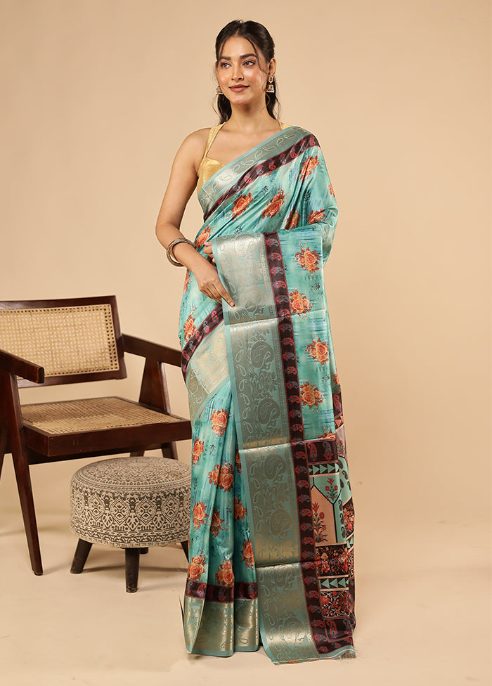Green Dupion Silk Saree With Blouse Piece