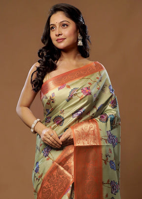 Green Dupion Silk Saree With Blouse Piece - Indian Silk House Agencies