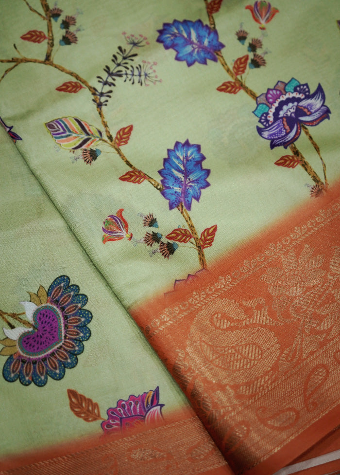 Green Dupion Silk Saree With Blouse Piece - Indian Silk House Agencies