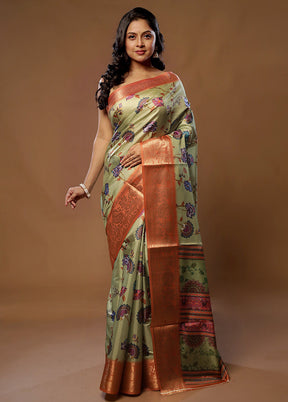 Green Dupion Silk Saree With Blouse Piece - Indian Silk House Agencies