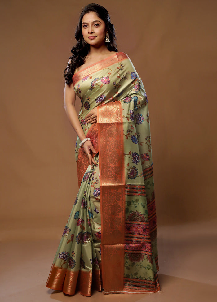 Green Dupion Silk Saree With Blouse Piece - Indian Silk House Agencies