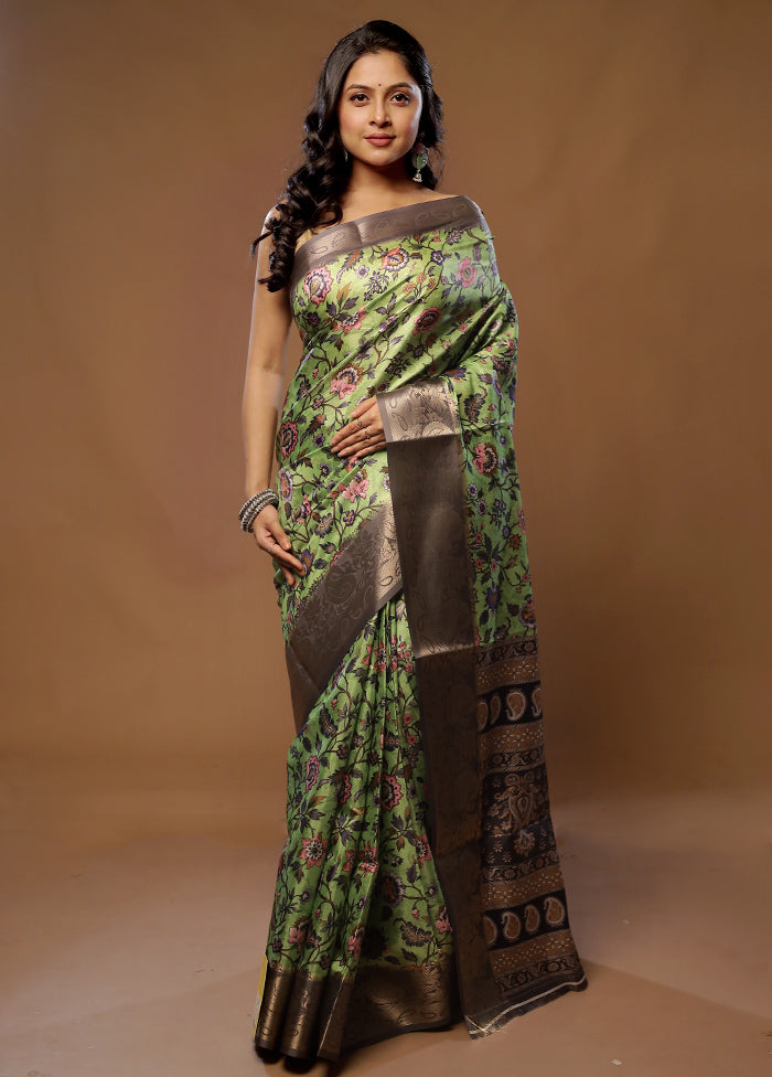 Green Dupion Silk Saree With Blouse Piece - Indian Silk House Agencies