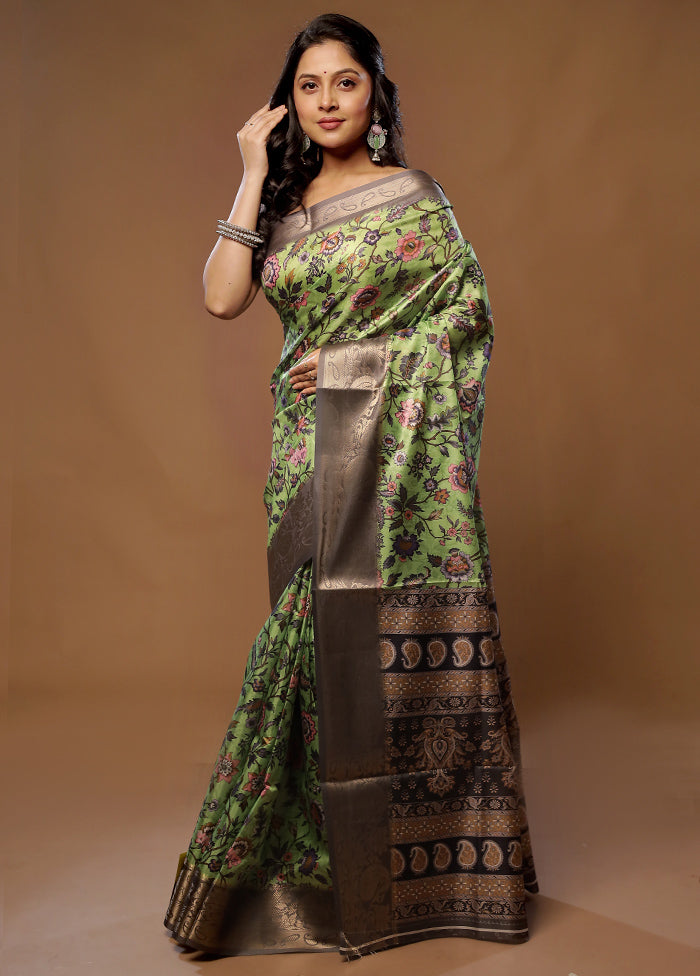 Green Dupion Silk Saree With Blouse Piece - Indian Silk House Agencies