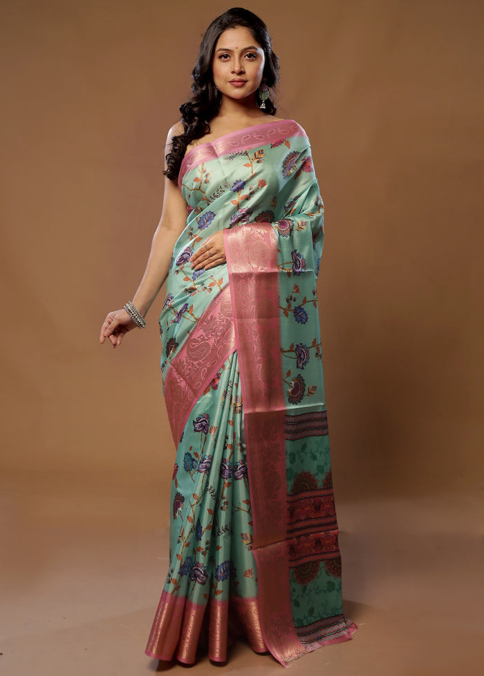 Green Dupion Silk Saree With Blouse Piece - Indian Silk House Agencies