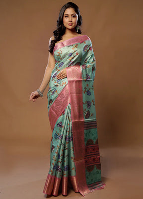 Green Dupion Silk Saree With Blouse Piece - Indian Silk House Agencies