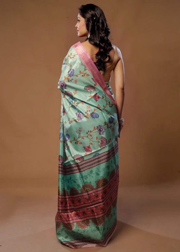 Green Dupion Silk Saree With Blouse Piece - Indian Silk House Agencies