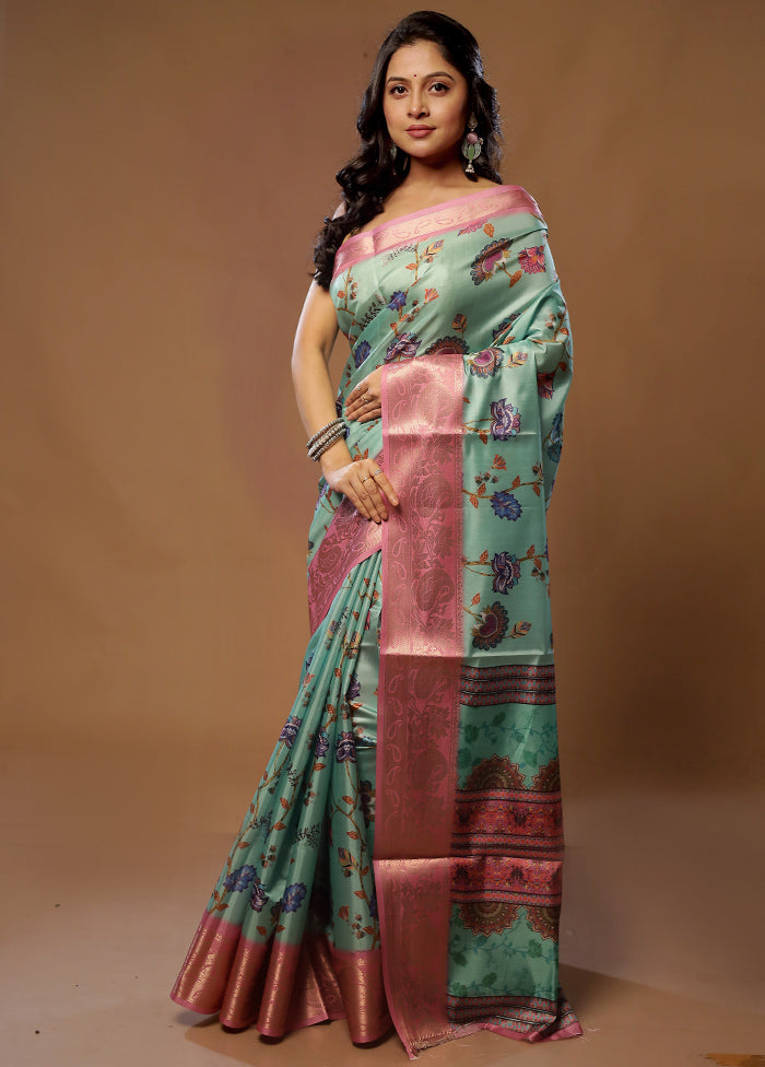 Green Dupion Silk Saree With Blouse Piece - Indian Silk House Agencies