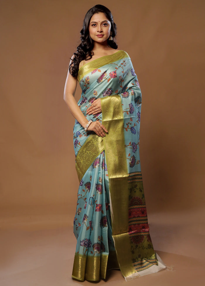 Green Dupion Silk Saree With Blouse Piece - Indian Silk House Agencies