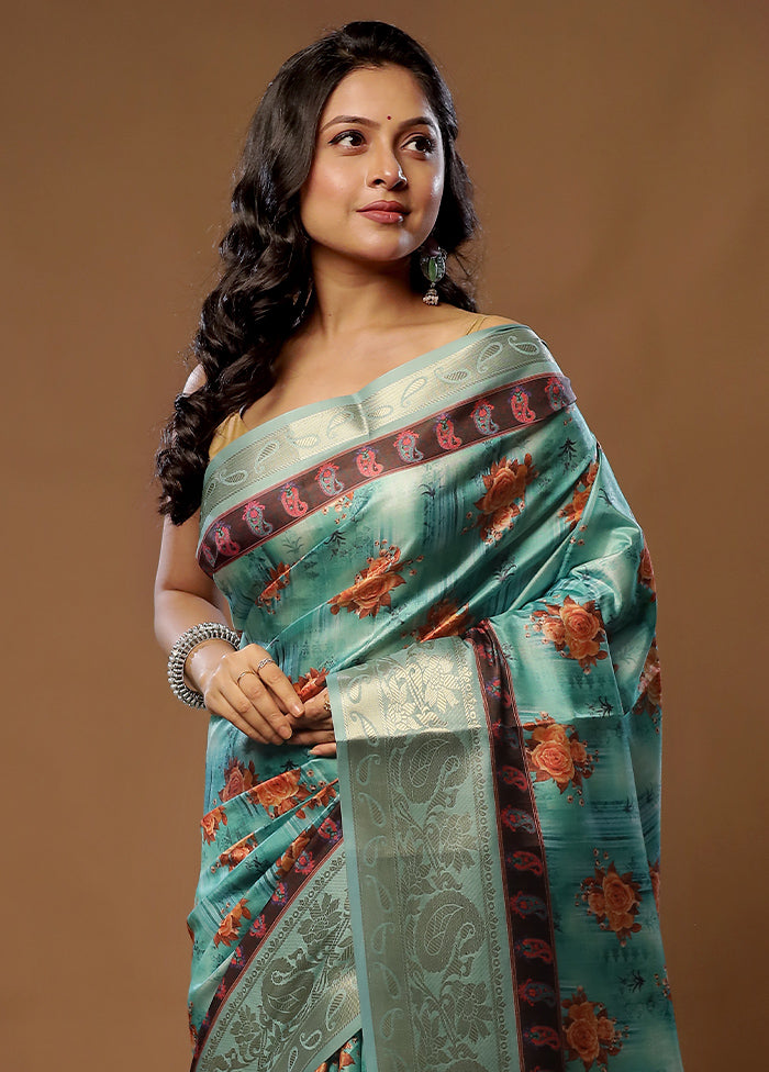 Green Dupion Silk Saree With Blouse Piece - Indian Silk House Agencies