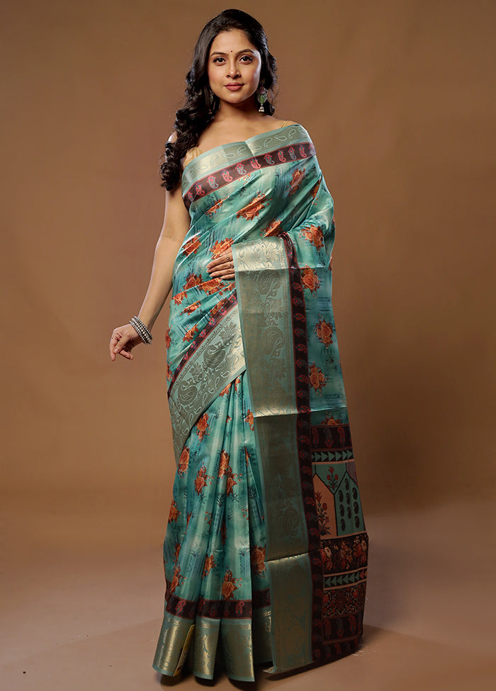 Green Dupion Silk Saree With Blouse Piece - Indian Silk House Agencies