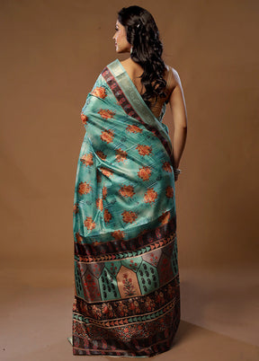 Green Dupion Silk Saree With Blouse Piece - Indian Silk House Agencies