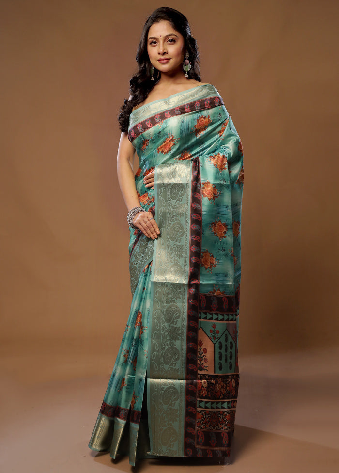 Green Dupion Silk Saree With Blouse Piece - Indian Silk House Agencies