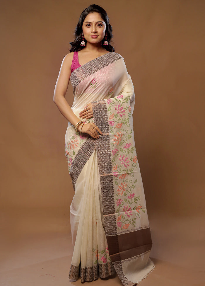 Cream Cotton Saree With Blouse Piece - Indian Silk House Agencies